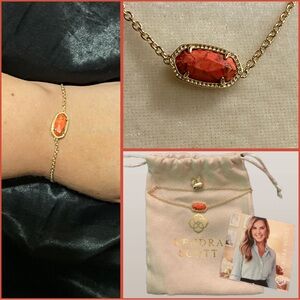 Kendra Scott Elaina Gold Adjustable Chain Bracelet with Orange-Red Howlite Stone